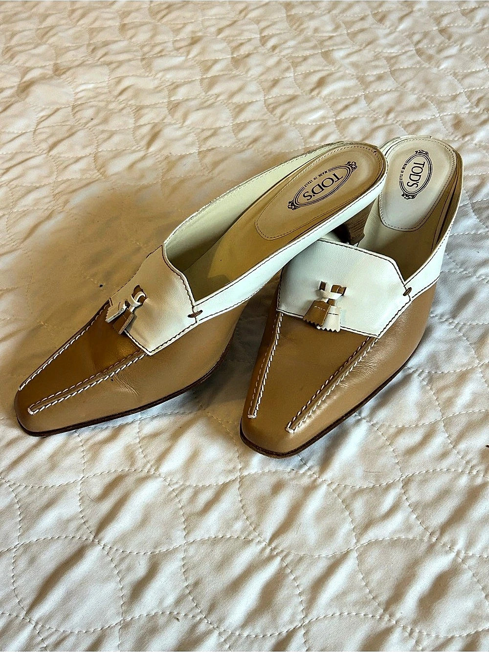 Tod's Women's Brown & White Leather-Look Mules